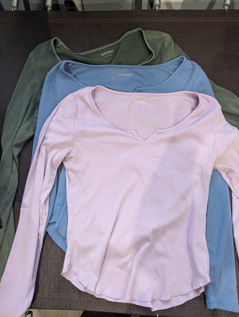 3 Old Navy Women's Long-Sleeve V-Notch Tees - Lavender, Light Blue, Olive